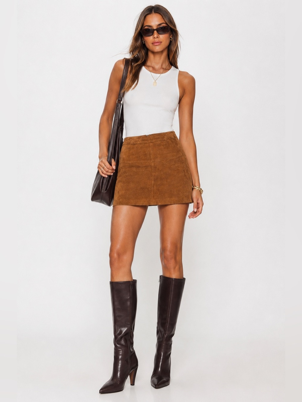 RW&CO. Suede Mini Skirt in Warm Brown y2k